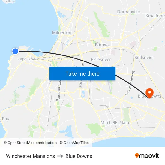 Winchester Mansions to Blue Downs map