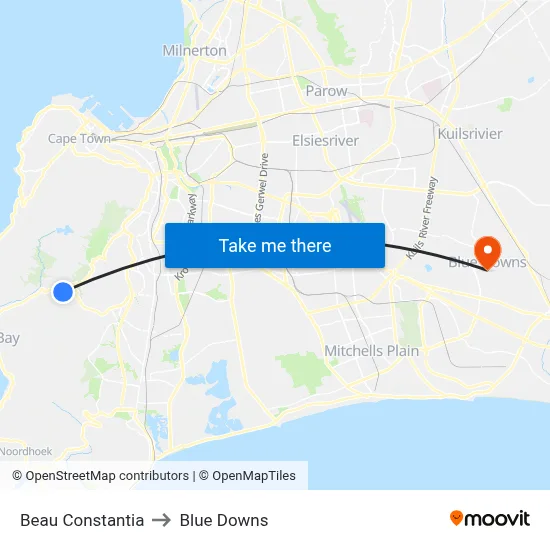 Beau Constantia to Blue Downs map