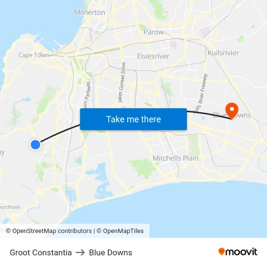 Groot Constantia to Blue Downs map