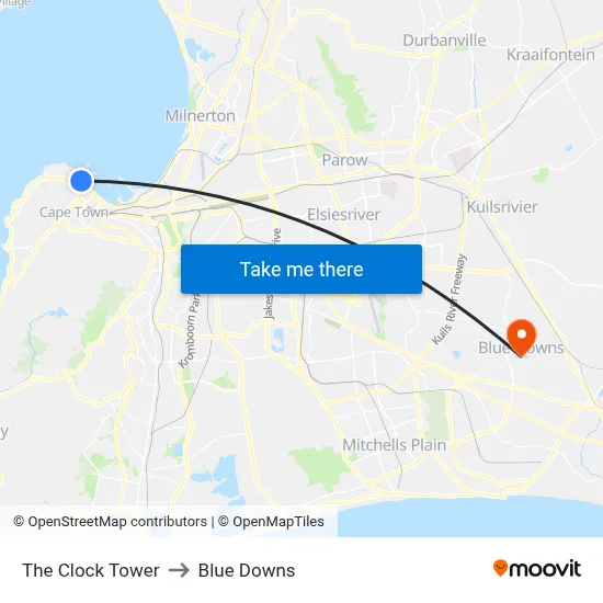 The Clock Tower to Blue Downs map