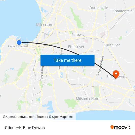 Cticc to Blue Downs map