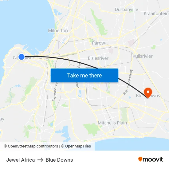 Jewel Africa to Blue Downs map