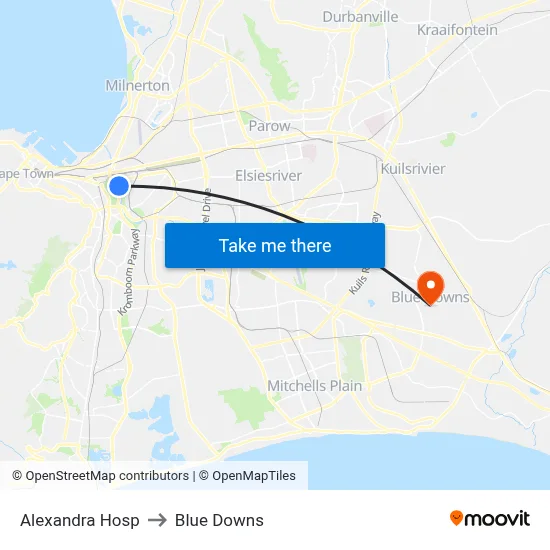 Alexandra Hosp to Blue Downs map