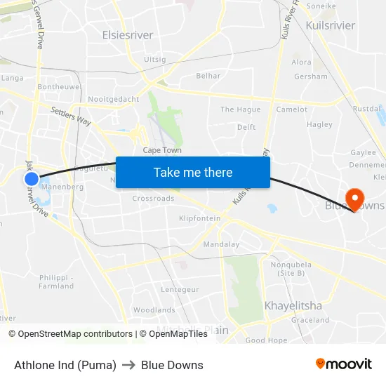 Athlone Ind (Puma) to Blue Downs map