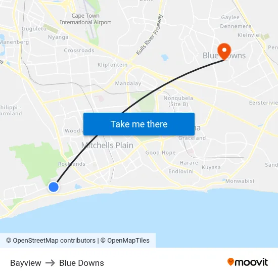 Bayview to Blue Downs map