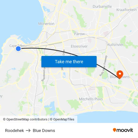 Roodehek to Blue Downs map