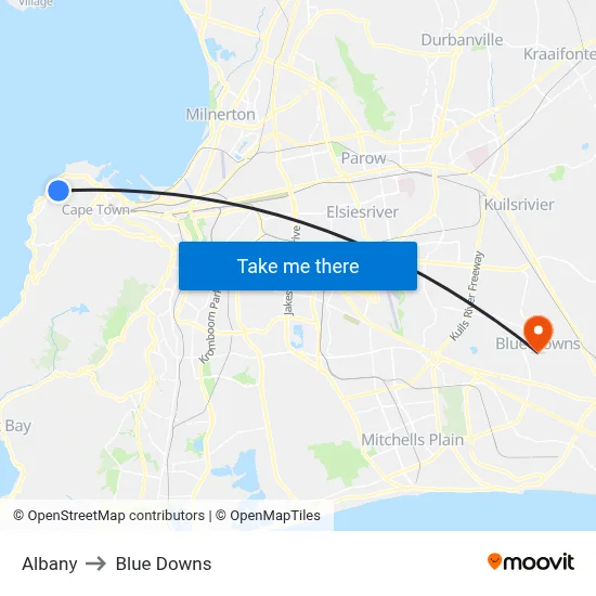 Albany to Blue Downs map