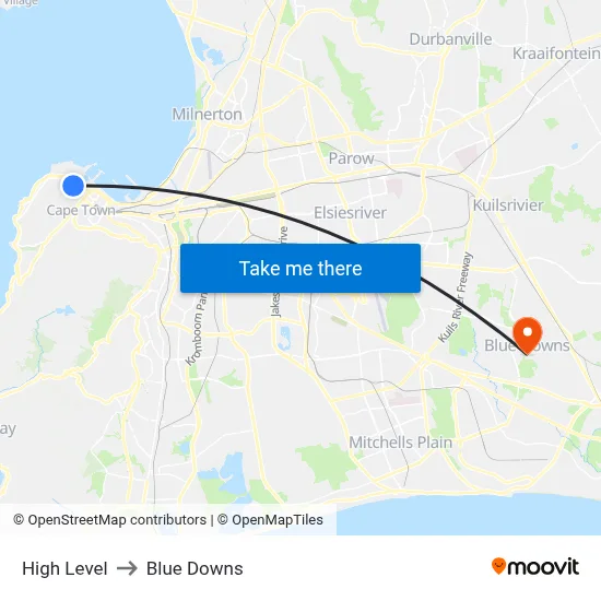 High Level to Blue Downs map