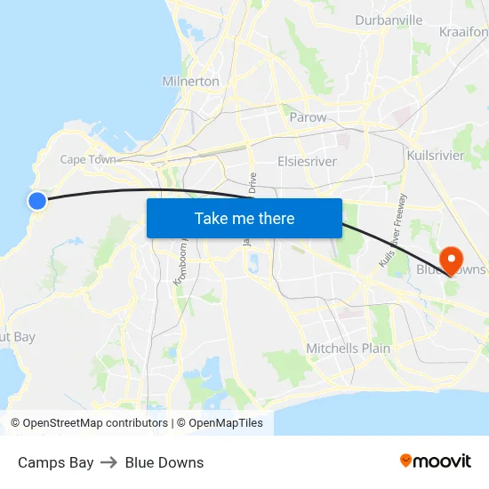Camps Bay to Blue Downs map