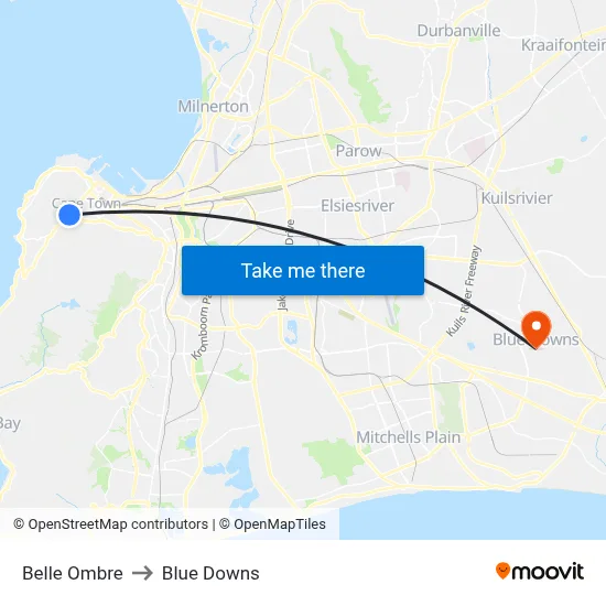 Belle Ombre to Blue Downs map