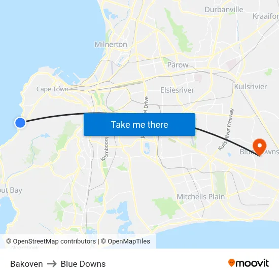 Bakoven to Blue Downs map