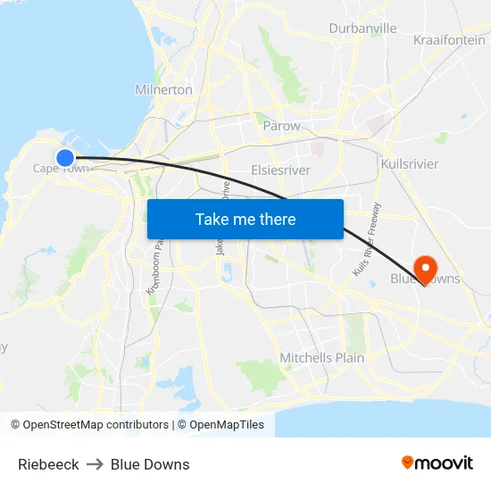 Riebeeck to Blue Downs map