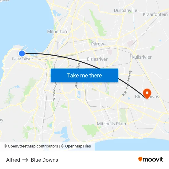 Alfred to Blue Downs map