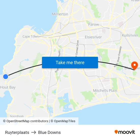 Ruyterplaats to Blue Downs map