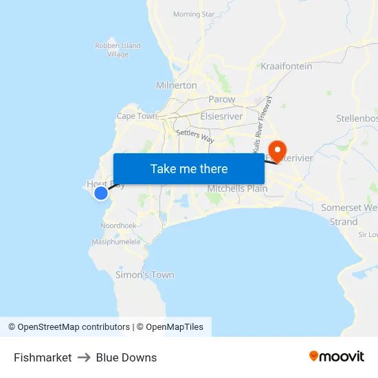 Fishmarket to Blue Downs map