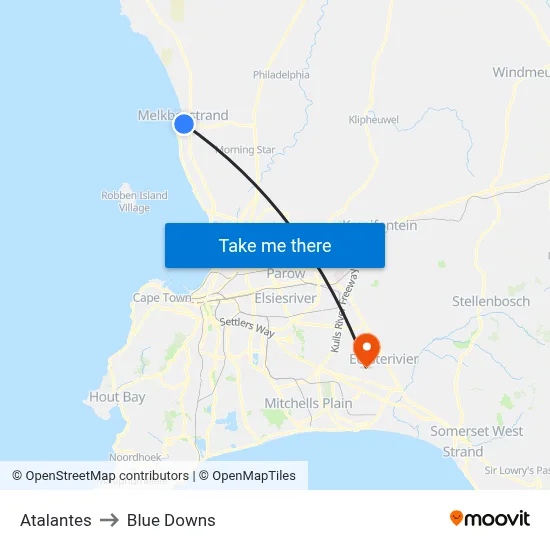 Atalantes to Blue Downs map