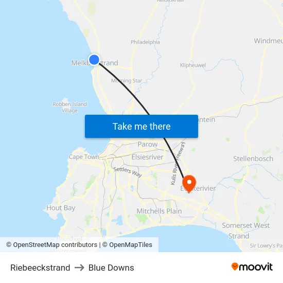 Riebeeckstrand to Blue Downs map