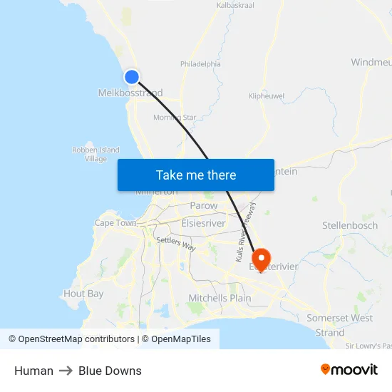 Human to Blue Downs map
