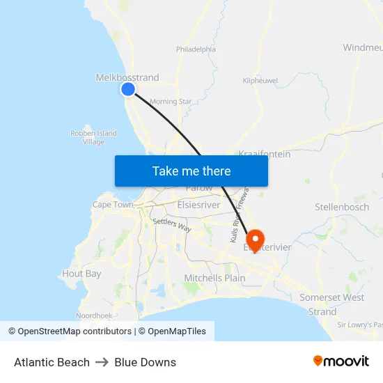 Atlantic Beach to Blue Downs map