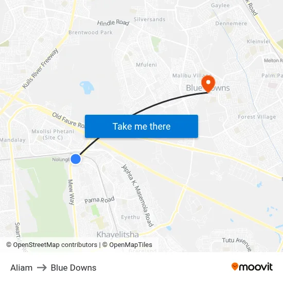 Aliam to Blue Downs map