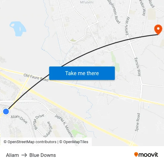 Aliam to Blue Downs map