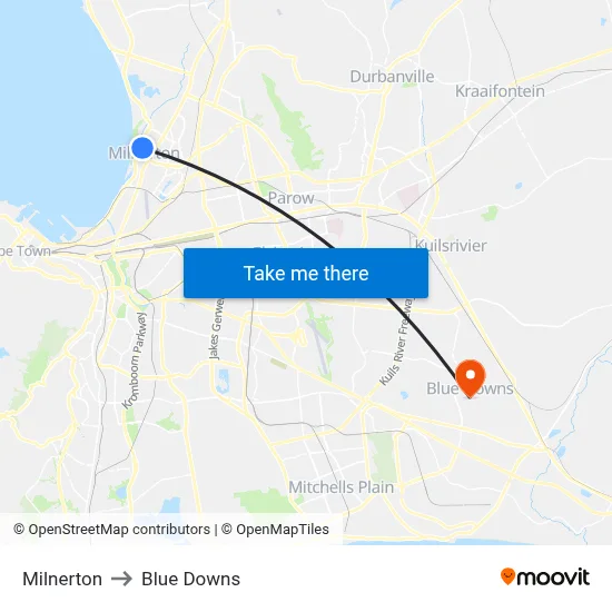 Milnerton to Blue Downs map