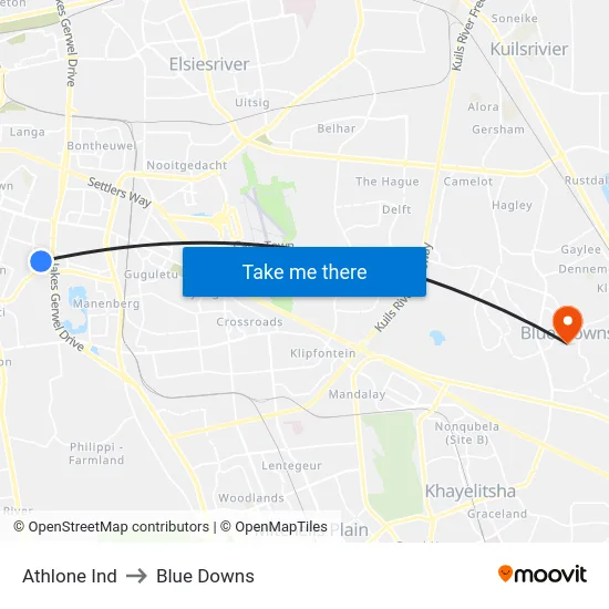 Athlone Ind to Blue Downs map