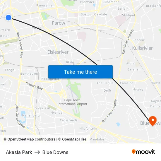 Akasia Park to Blue Downs map