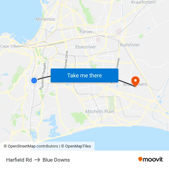 Harfield Rd to Blue Downs map