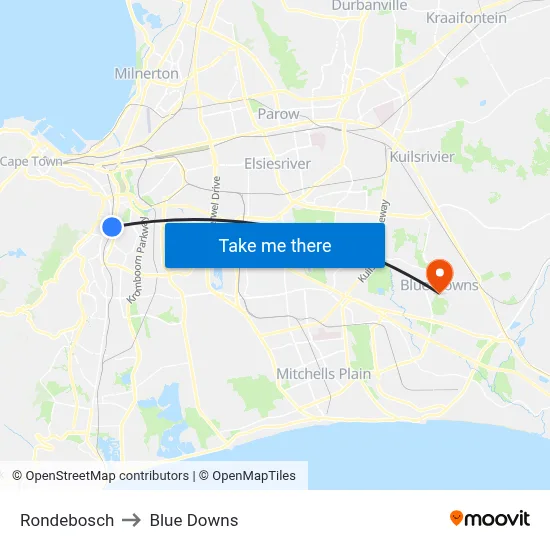 Rondebosch to Blue Downs map