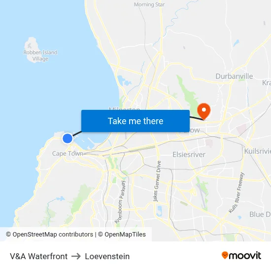 V&A Waterfront to Loevenstein map