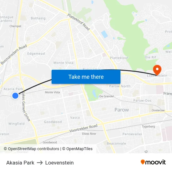 Akasia Park to Loevenstein map