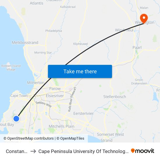 Constantia Nek to Cape Peninsula University Of Technology (Wellington Campus) map