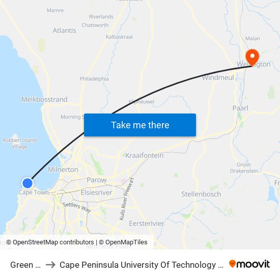 Green Point to Cape Peninsula University Of Technology (Wellington Campus) map
