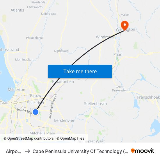 Airport Ind to Cape Peninsula University Of Technology (Wellington Campus) map