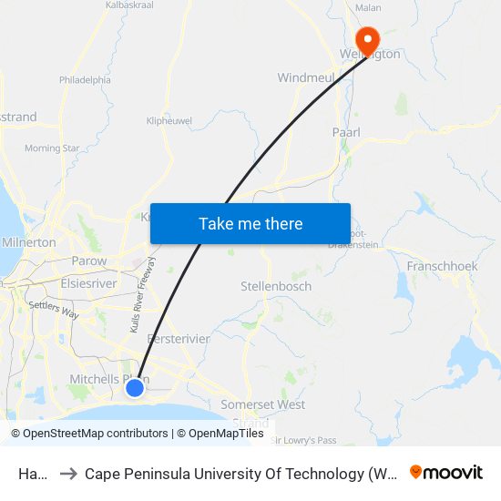 Harare to Cape Peninsula University Of Technology (Wellington Campus) map