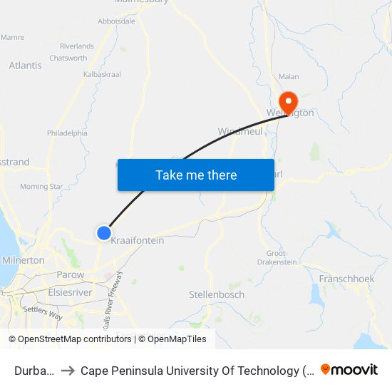 Durbanville to Cape Peninsula University Of Technology (Wellington Campus) map