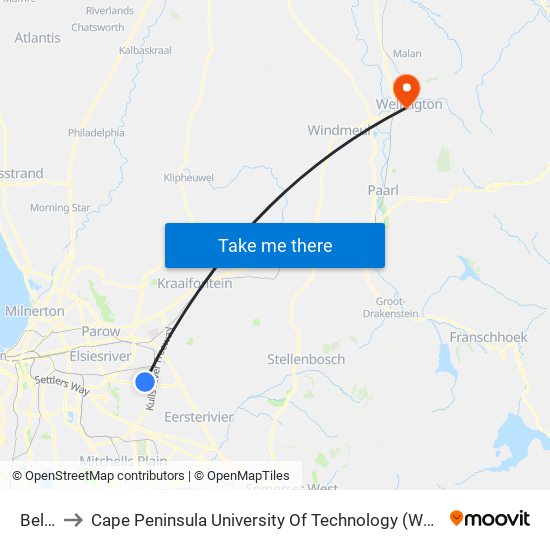 Belhar to Cape Peninsula University Of Technology (Wellington Campus) map