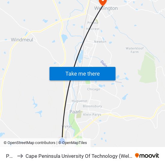 Paarl to Cape Peninsula University Of Technology (Wellington Campus) map