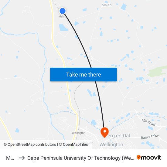 Malan to Cape Peninsula University Of Technology (Wellington Campus) map