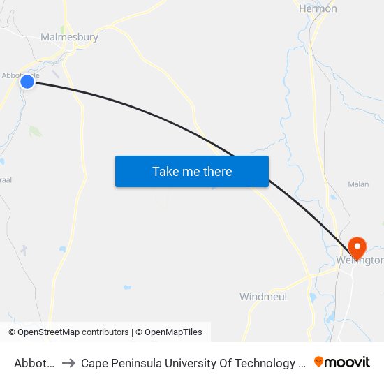 Abbotsdale to Cape Peninsula University Of Technology (Wellington Campus) map