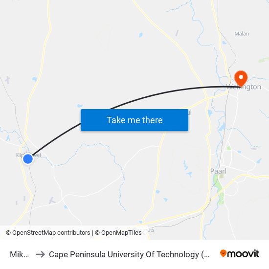 Mikpunt to Cape Peninsula University Of Technology (Wellington Campus) map