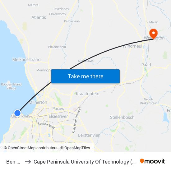 Ben Nevis to Cape Peninsula University Of Technology (Wellington Campus) map