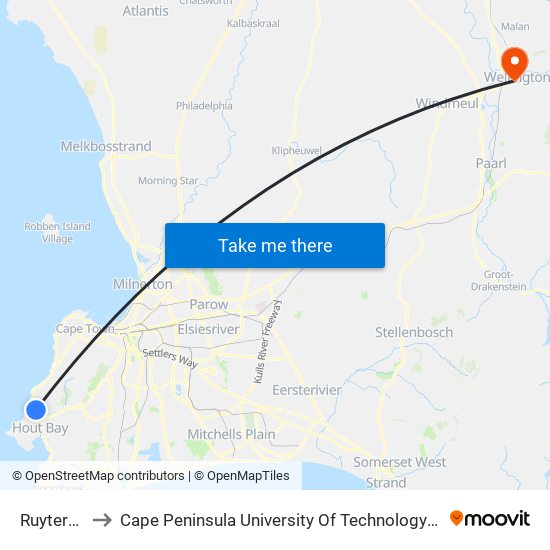 Ruyterplaats to Cape Peninsula University Of Technology (Wellington Campus) map