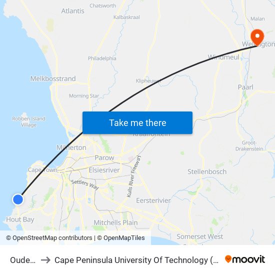 Oudekraal to Cape Peninsula University Of Technology (Wellington Campus) map