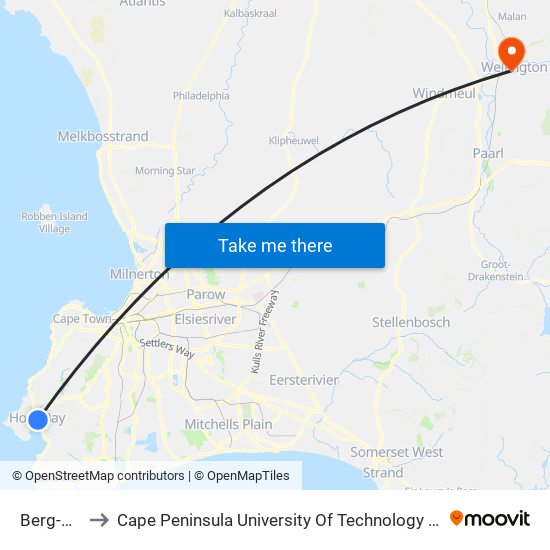 Berg-En-Dal to Cape Peninsula University Of Technology (Wellington Campus) map