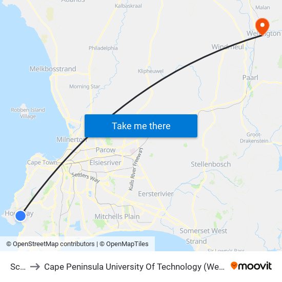 Scott to Cape Peninsula University Of Technology (Wellington Campus) map