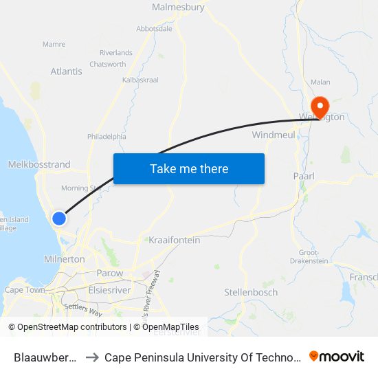 Blaauwberg Hospital to Cape Peninsula University Of Technology (Wellington Campus) map