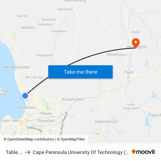 Table View to Cape Peninsula University Of Technology (Wellington Campus) map