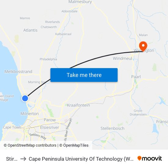 Stirling to Cape Peninsula University Of Technology (Wellington Campus) map